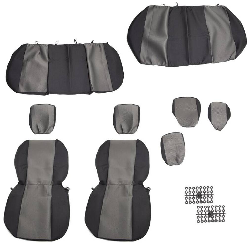 Set huse auto PLUS, 5 locuri, 2 cu 3, Dacia Logan 1, negru cu gri, fagure, DLZ55 Dealiz