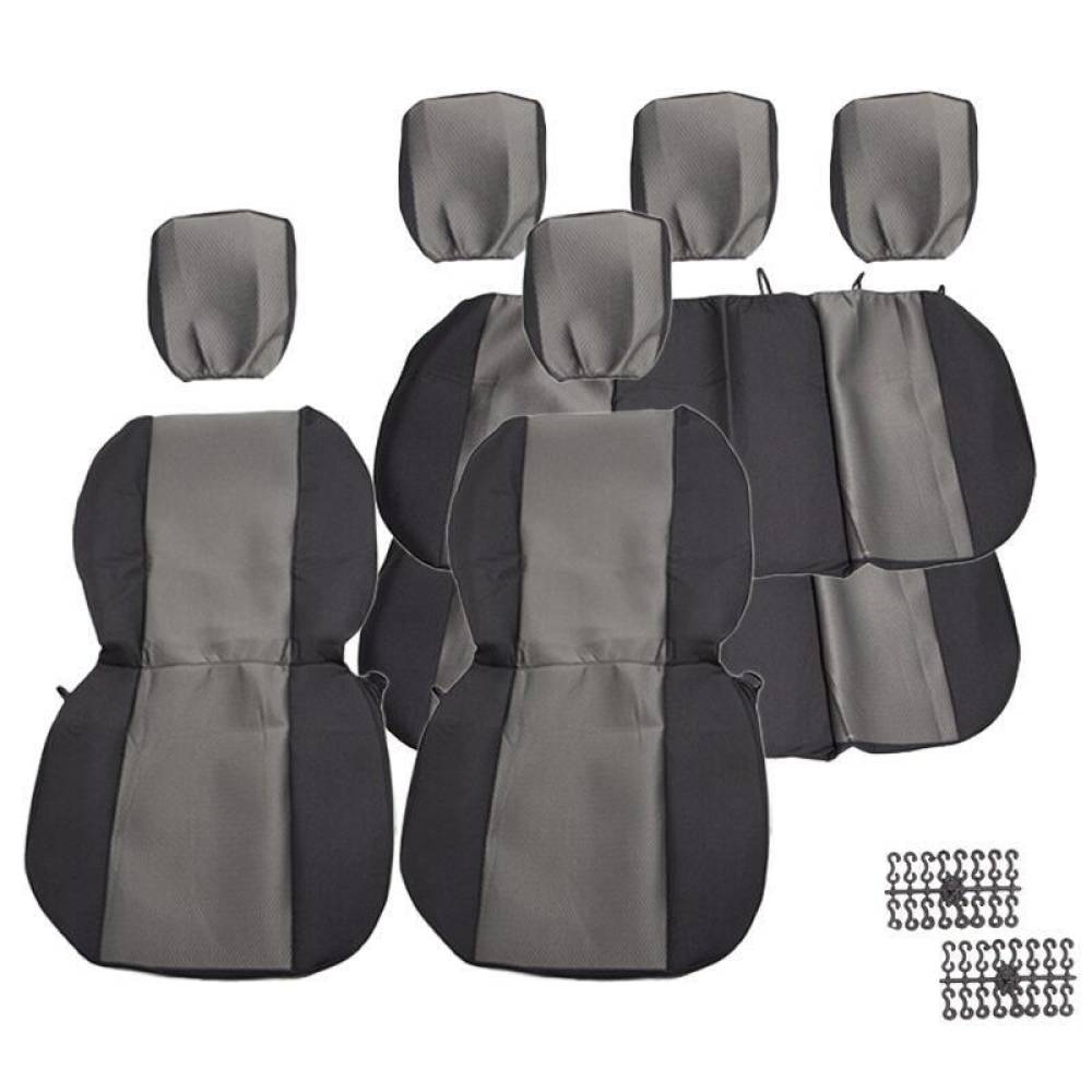 Set huse auto PLUS, 5 locuri, 2 cu 3, Dacia Logan 1, negru cu gri, fagure, DLZ55 Dealiz