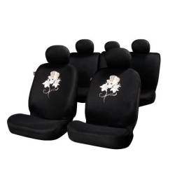 Set 11 bucati huse auto poliester cu airbag negre Rose & Skull FUN885F Sumex 