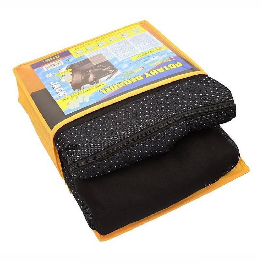 Set 9 huse auto, bancheta spate fractionata, airbag, negru cu picatele albe, Jack II, 31685 Compass