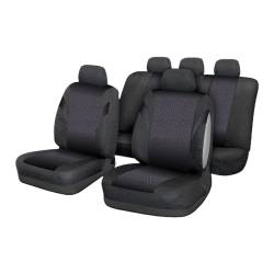 Set 9 huse auto, bancheta spate fractionata, airbag, negru cu picatele albe, Jack II, 31685 Compass