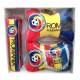 Set 5 bucati, 2 pernita tetiera cu emblema, 2 protectii centura si fanion nationala fotbal Romania