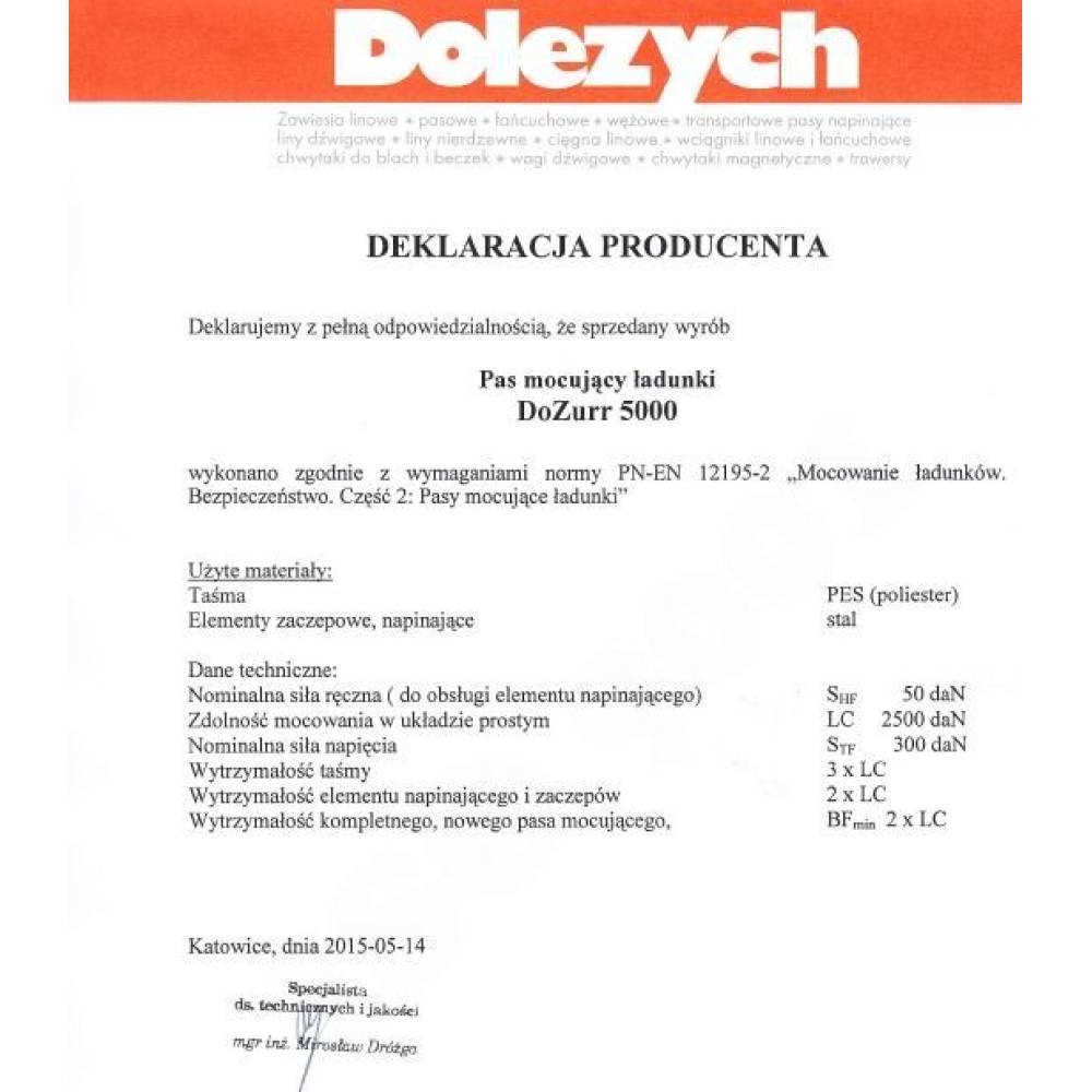 Chinga fixare marfa 5T, 10m 300daN Dolezych Chinga fixare marfa 5T, 10m 300daN Dolezych