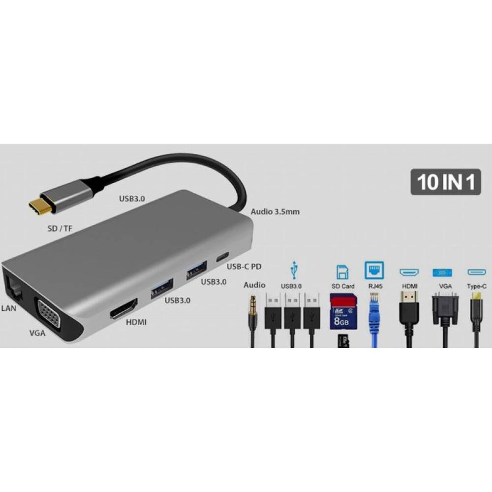 Adaptor multiport USB-C-->HDMI, Vga, 3xUSB PNI-MP10