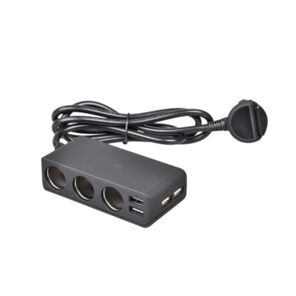 Stecher cu 3 prize si  4 USB, 12/24V, cu tester voltmetru LED,, 0375 Automax