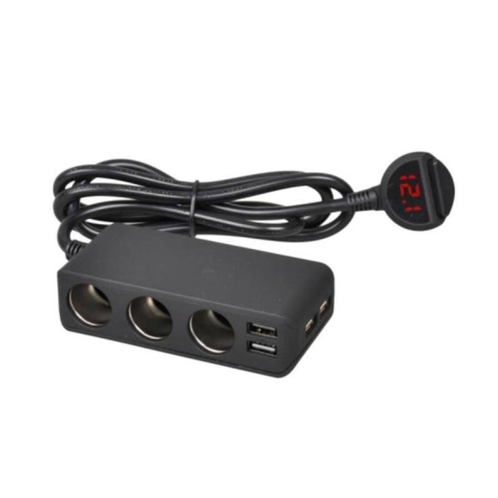 Stecher cu 3 prize si  4 USB, 12/24V, cu tester voltmetru LED,, 0375 Automax