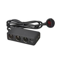 Stecher cu 3 prize si  4 USB, 12/24V, cu tester voltmetru LED,, 0375 Automax