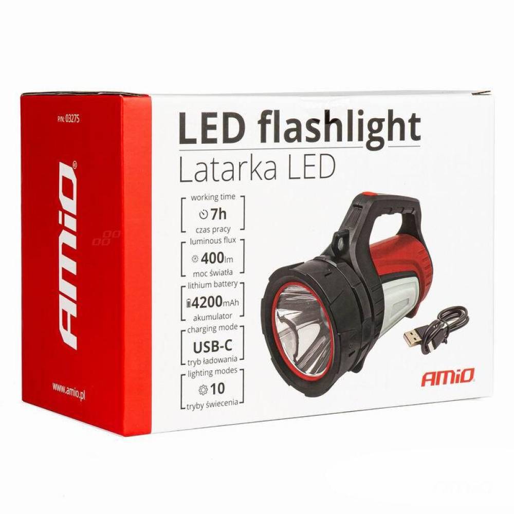 Lanterna lucru LED, 3in1, reincarcabila USB, 400lm, 4200mAh, 10 moduri iluminare, 03275 Amio