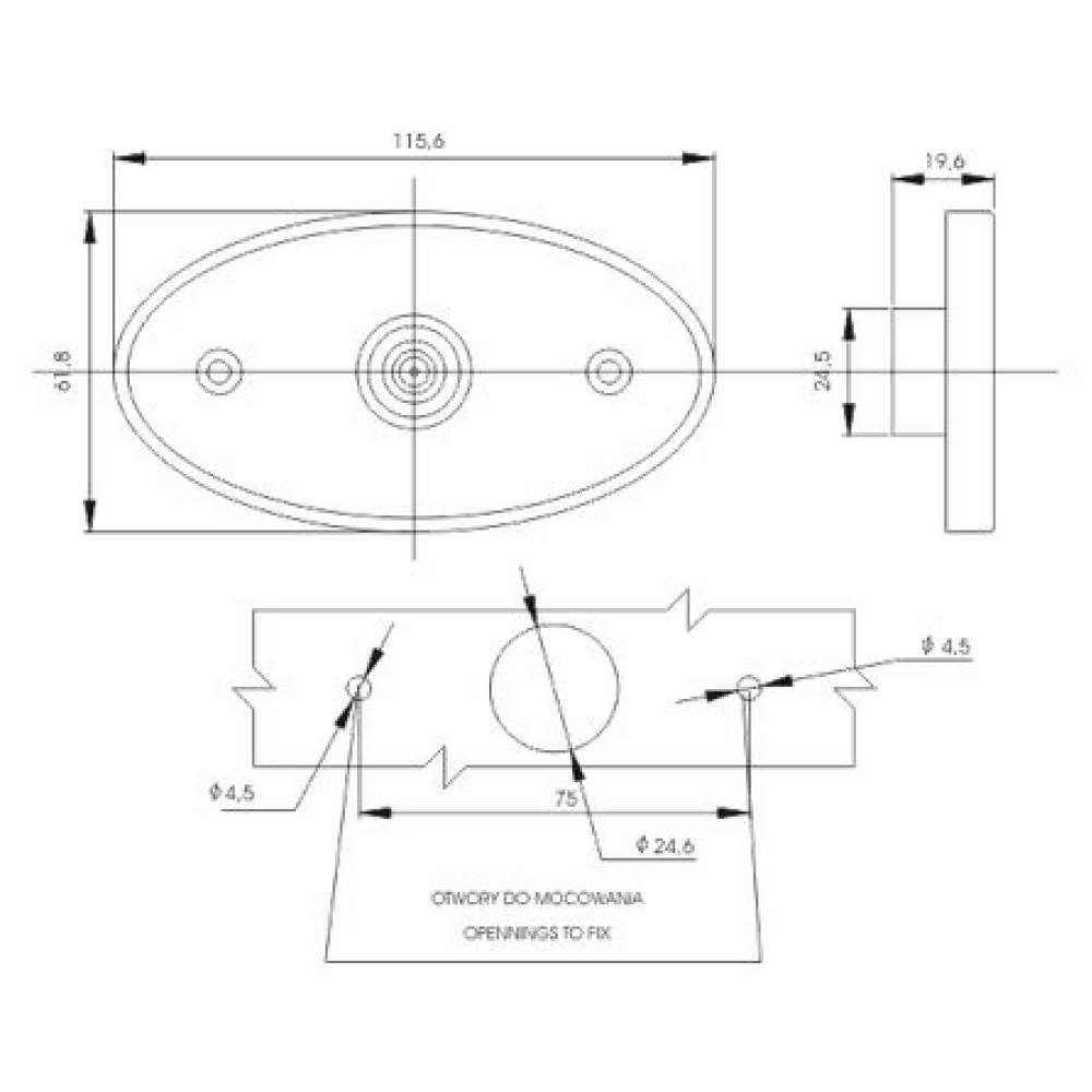 Lampa gabarit 115x62, LED, galbena, 12-24V, G19 Gmak