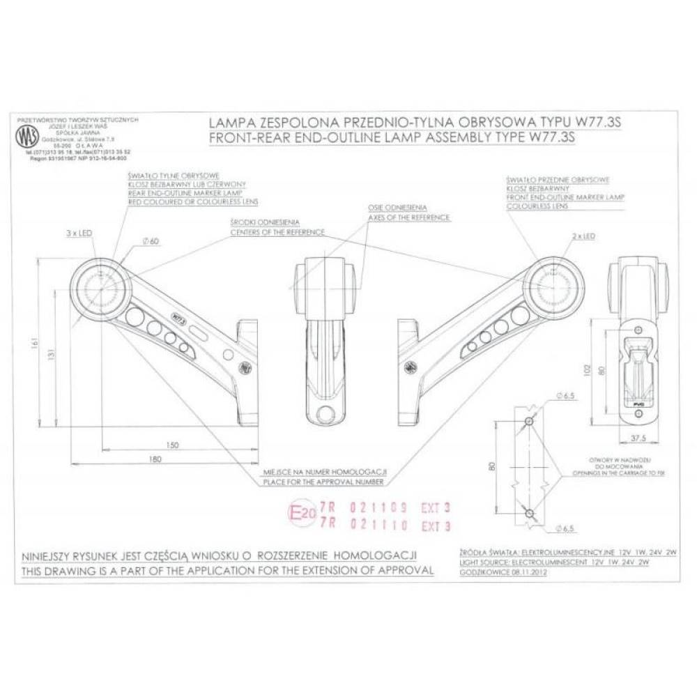 Lampa gabarit cu brat oblic 45°, 130mm, LED, alb-rosie, dreapta, 12-24V, W77.4S 622bcP Was Lampa gabarit cu brat oblic 45°, 130mm, LED, alb-rosie, dreapta, 12-24V, W77.4S 622bcP Was