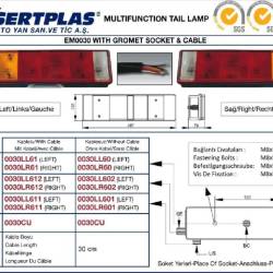 Lampa spate 465x130, 8 functii, cu cablu, stanga, LT250cab Promot Lampa spate 465x130, 8 functii, cu cablu, stanga, LT250cab Promot