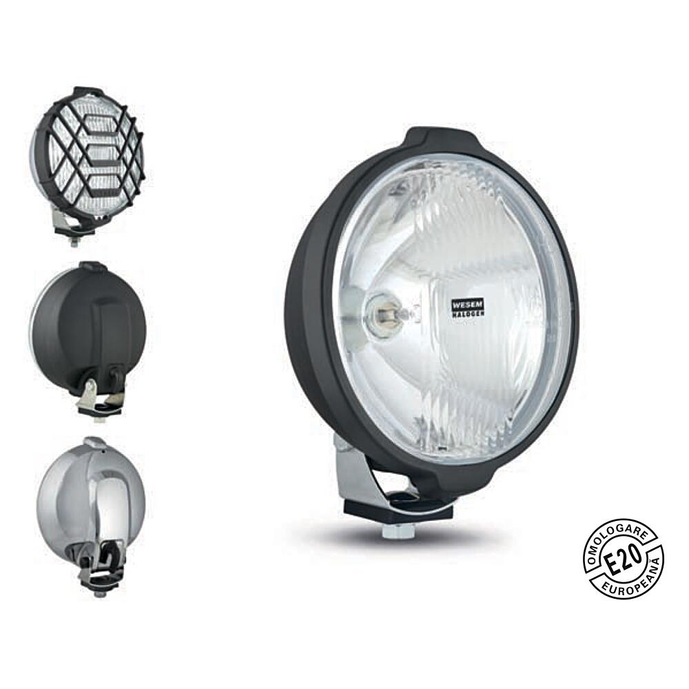 Proiector fi183, mare, carcasa cromata, cu grilaj, stical albastra HO2 40060C Wesem