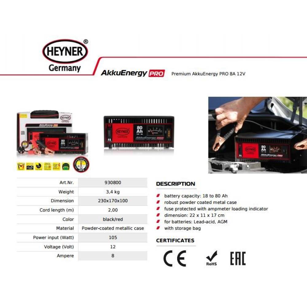 Redresor acumulator 8A 12V 18-80Ah AkkuEnergy 930.80 Heyner
