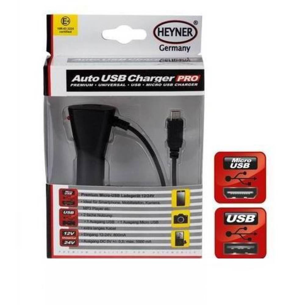 Incarcator auto microUsb cu USB 12 / 24V, 1000mA, 511.50 Heyner Incarcator auto microUsb cu USB 12 / 24V, 1000mA, 511.50 Heyner