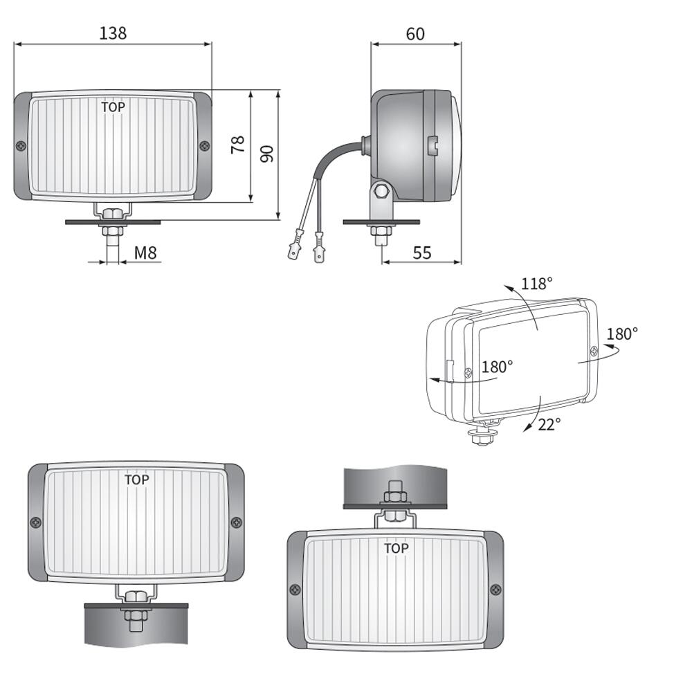 Set 2 Proiectoare ceata, 138x78, cu aparatoare, sticla galbena, HM1 Wesem 08231