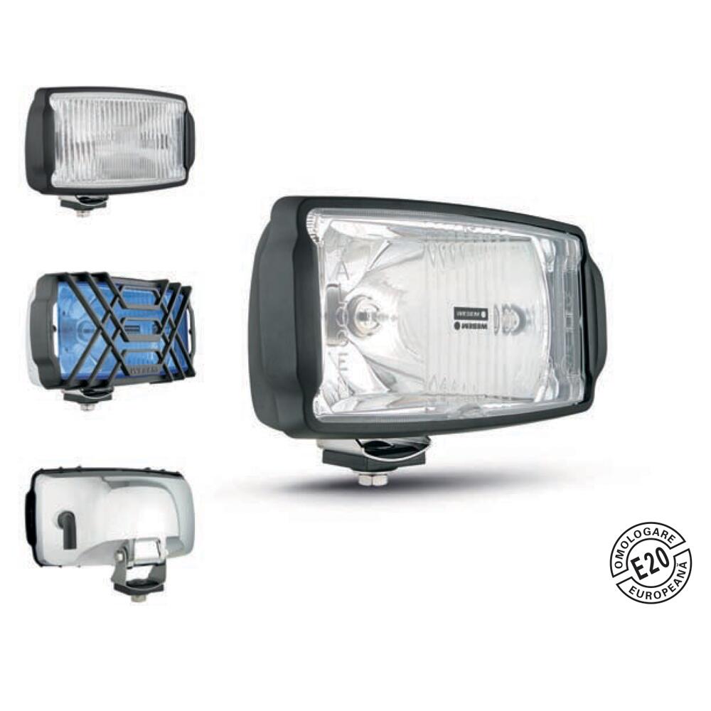 Proiector 220x123, faza lunga, cu pozitie, carcasa cromata, culoare albastra, cu grilaj 5HP.40486 Wesem  