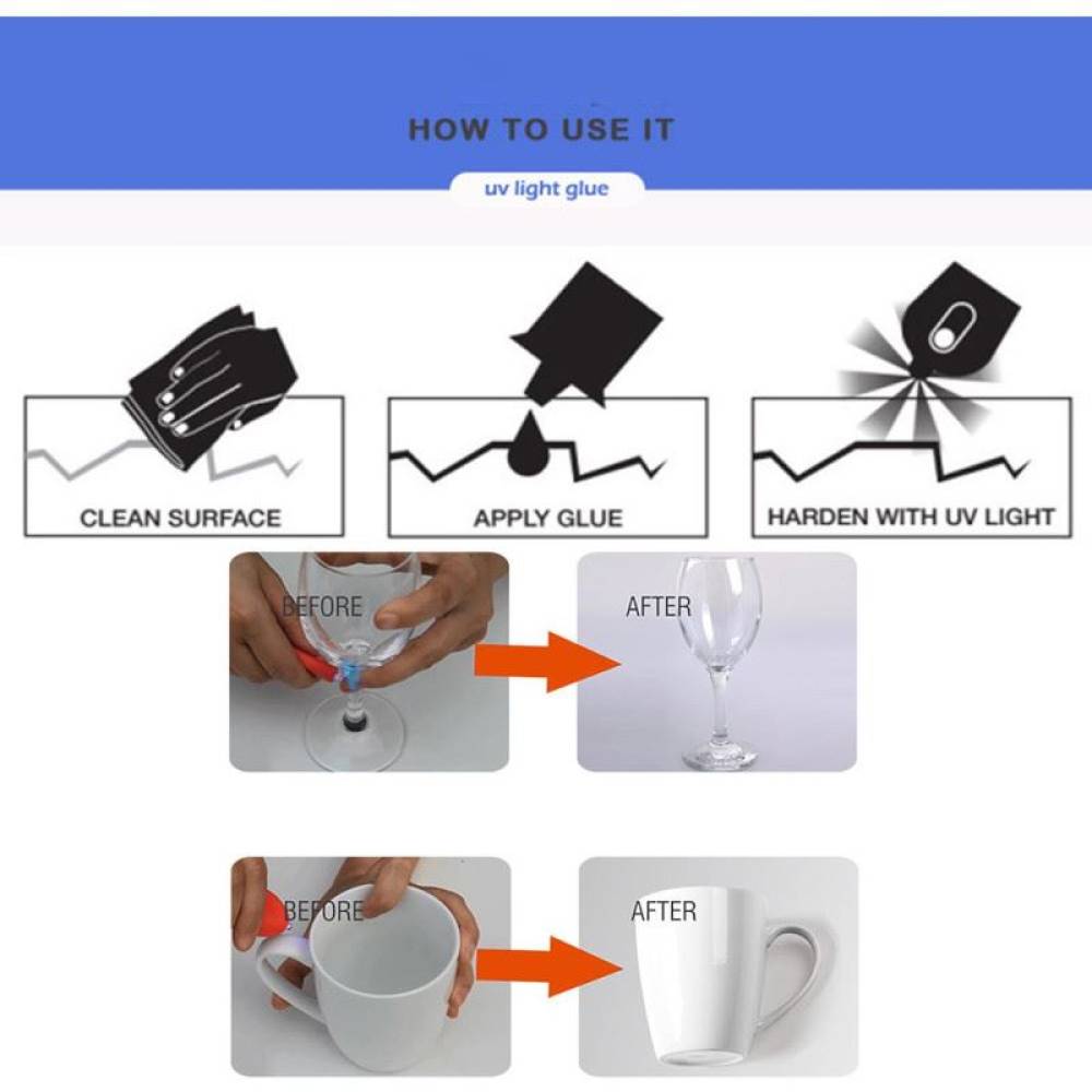 Solutie lipit, adeziv lichid cu lumina UV cu lanterna, 4g, UQ0004CR5P Visbella