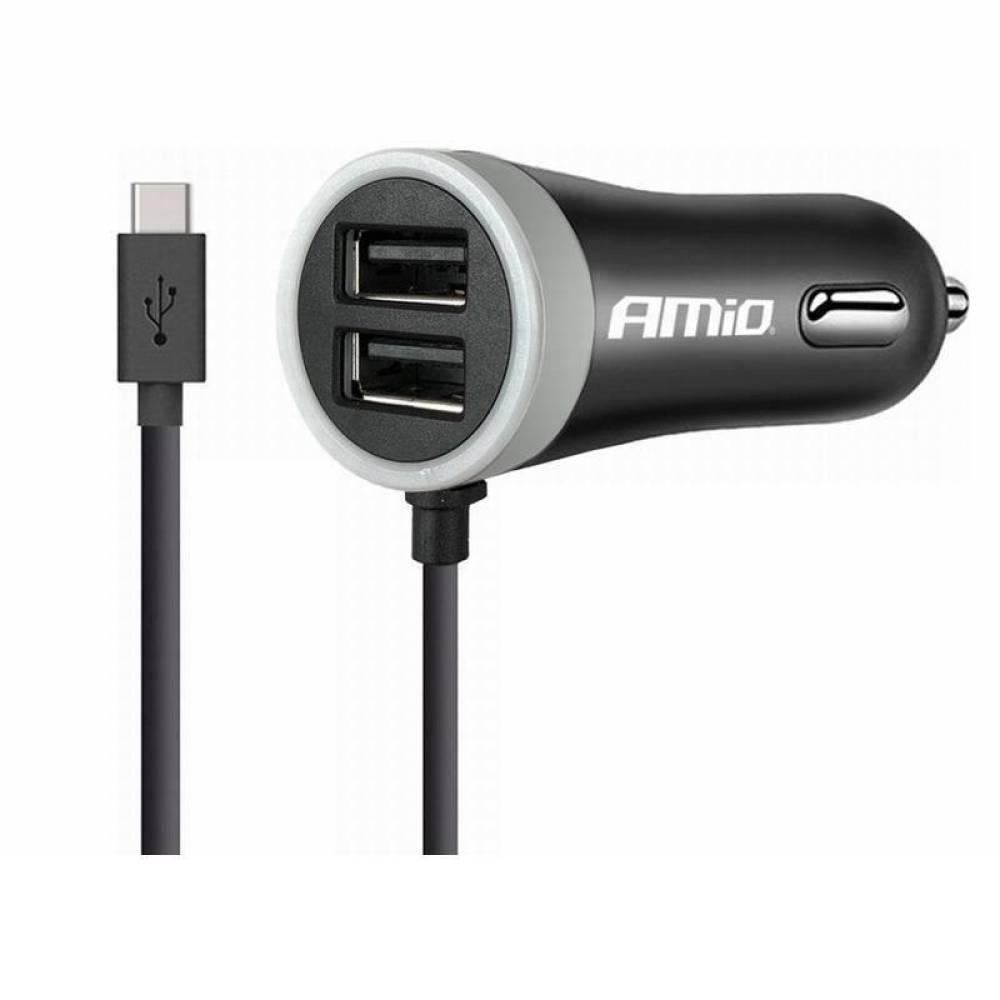 Incarcator auto Tip C, 12/24V, 2.1A, 2 USB, 02058 Amio Incarcator auto Tip C, 12/24V, 2.1A, 2 USB, 02058 Amio