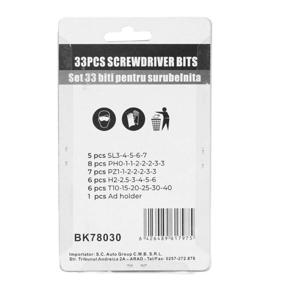 Set 33 biti cu prelungitor pentru surubelnita 78030 Breckner