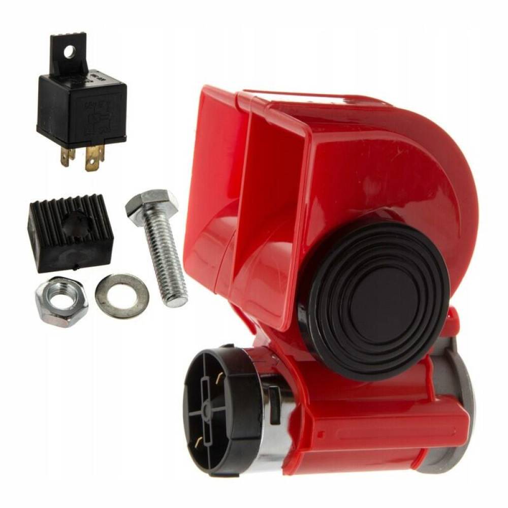Claxon 12V, tip melc, cu compresor, 139dB, rosu, 58103 Carmotion