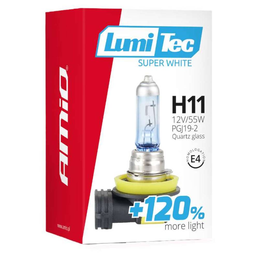 Bec H11 12V, 55W, extra 120% putere, super alb, LumiTec Super White 02139 Amio