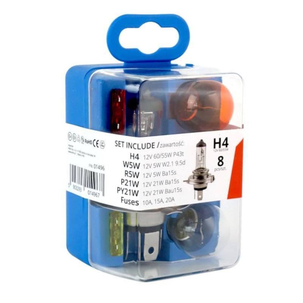 Caseta becuri H4 12V P43, 8 bucati, 01496 Amio
