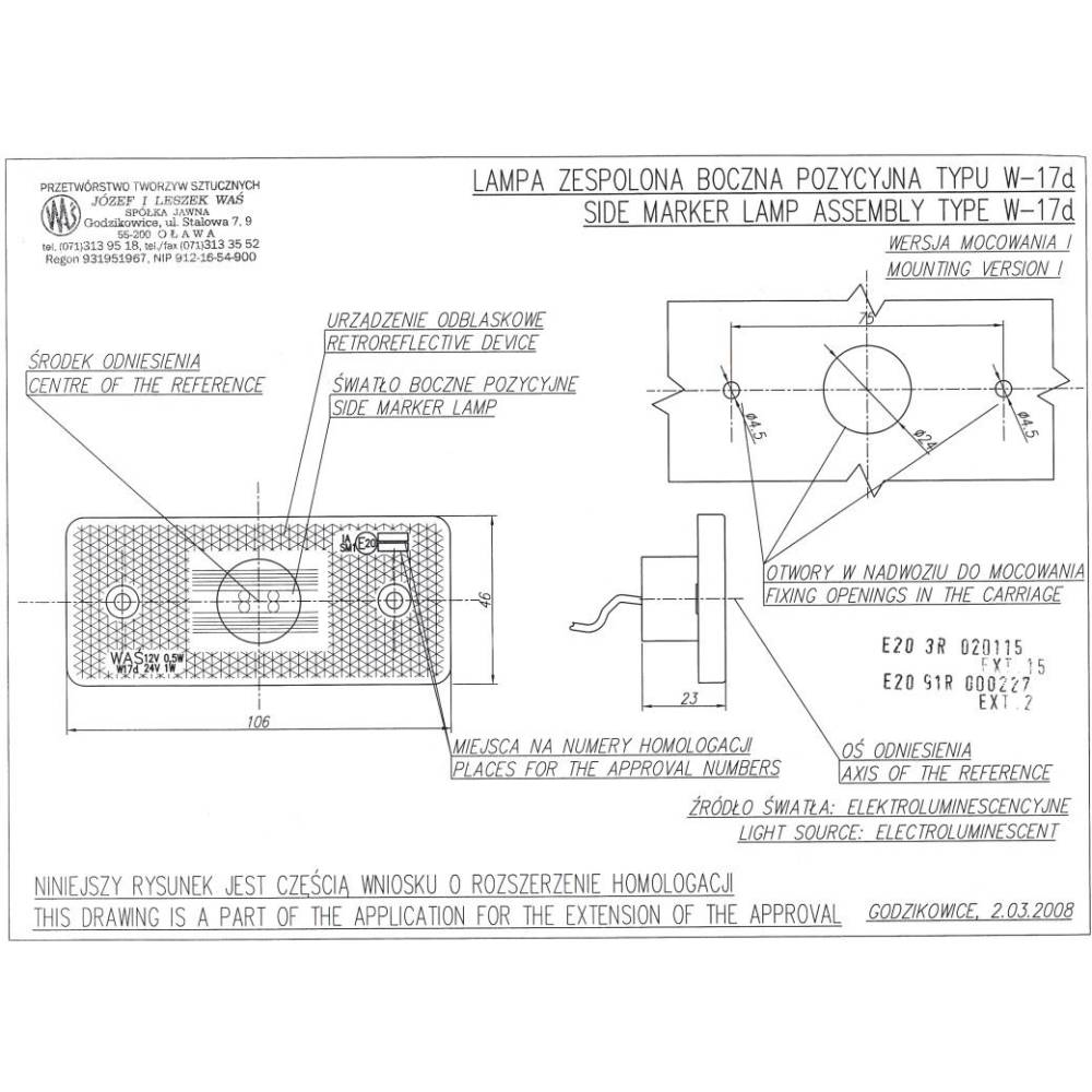 Lampa gabarit 116x46, LED, galbena, 12-24V, W17D 101P Was 