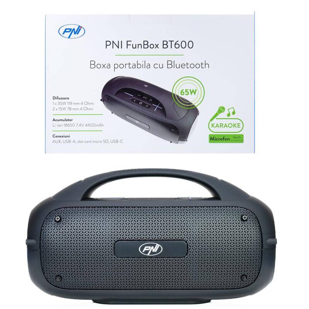 Boxa portabila cu bluetooth, Mp3 player, Karaoke, microfon fara fir, FunBox, BT600 PNI