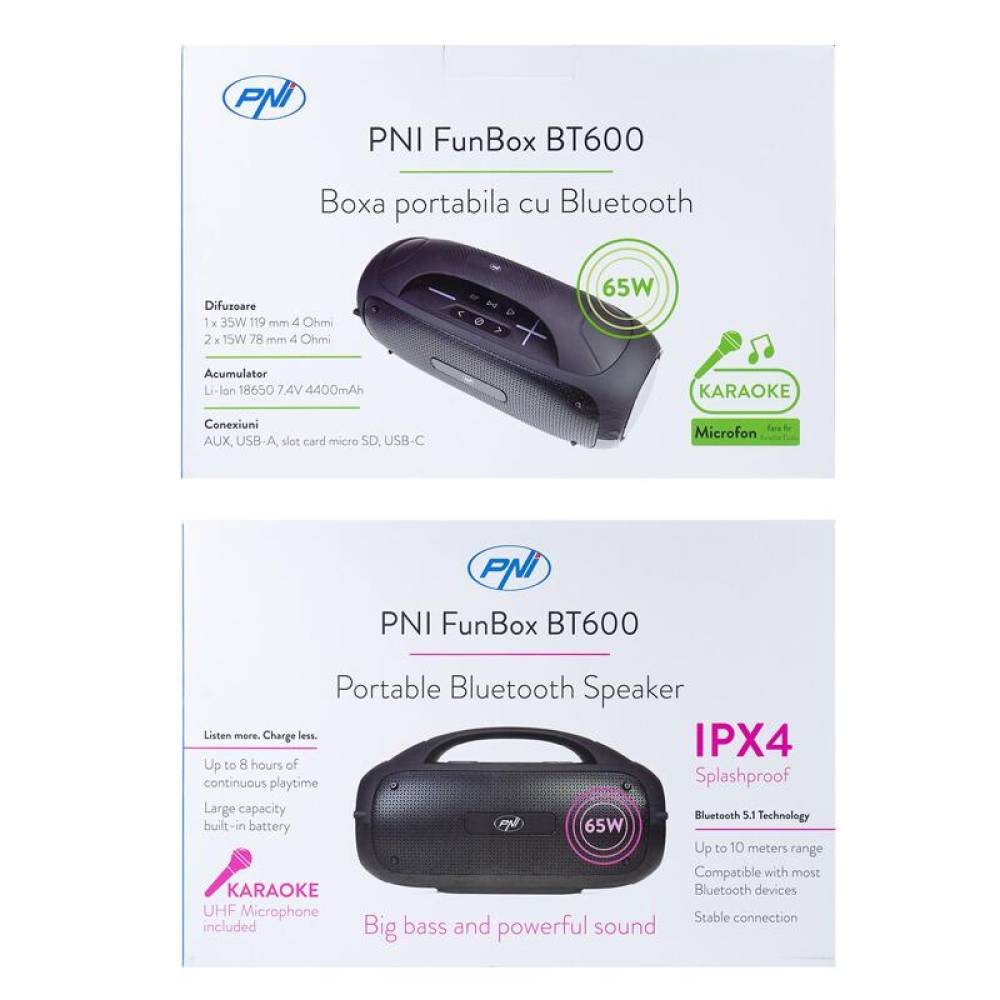 Boxa portabila cu bluetooth, Mp3 player, Karaoke, microfon fara fir, FunBox, BT600 PNI