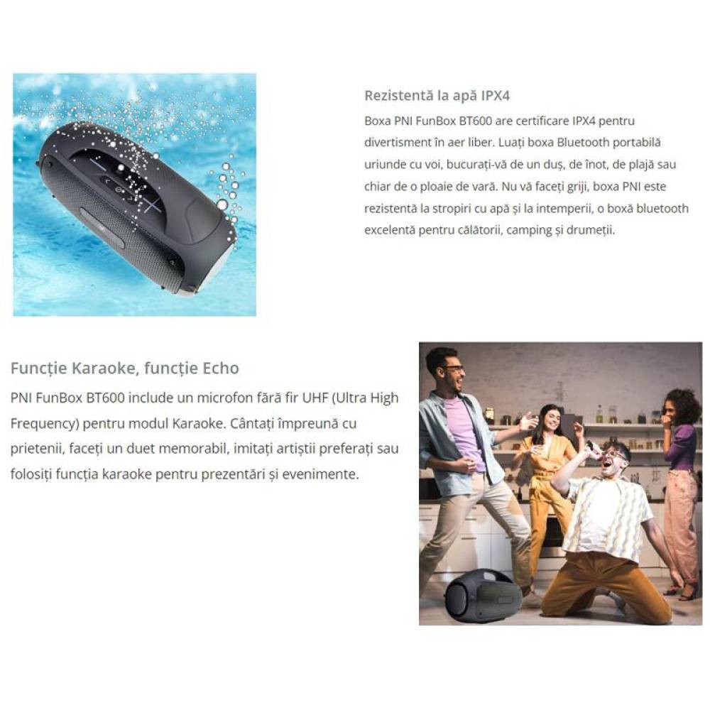 Boxa portabila cu bluetooth, Mp3 player, Karaoke, microfon fara fir, FunBox, BT600 PNI