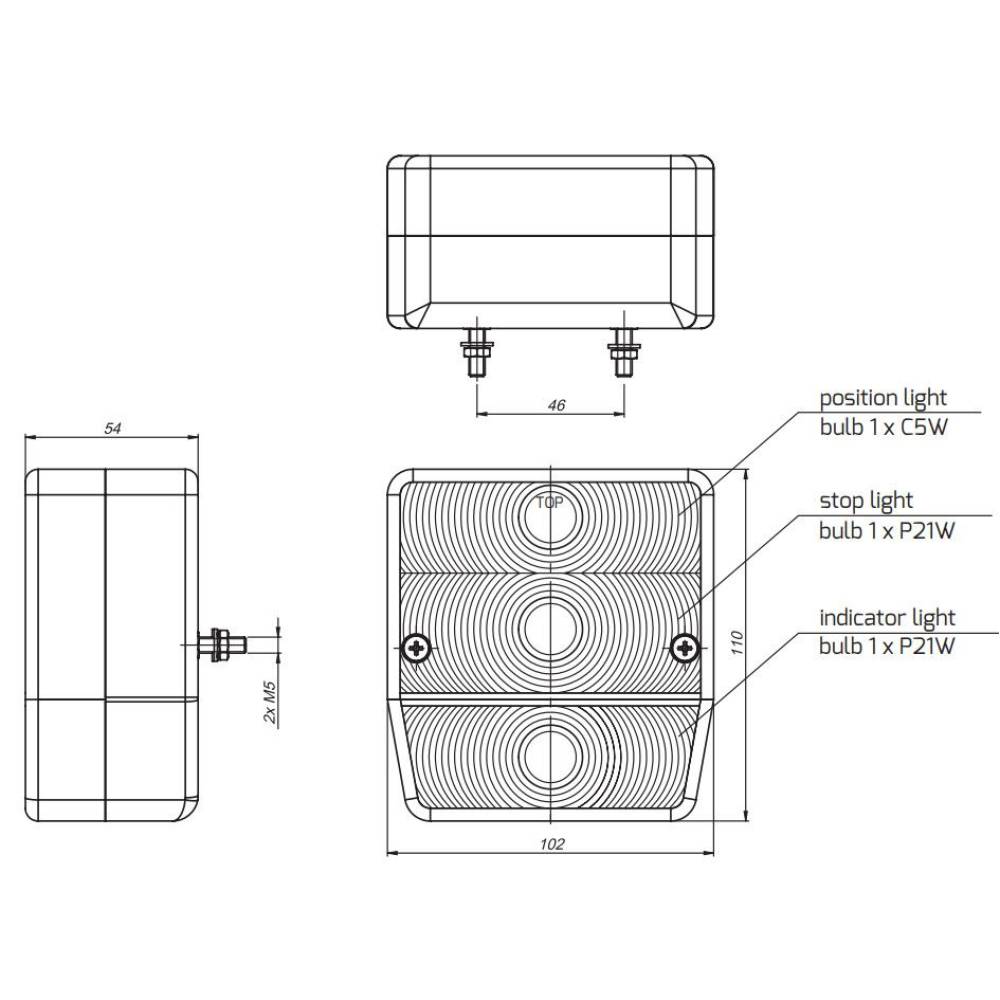 Lampa spate 110x102, 4 functii, iluminare numar, stanga, LT70 Promot Lampa spate 110x102, 4 functii, iluminare numar, stanga, LT70 Promot
