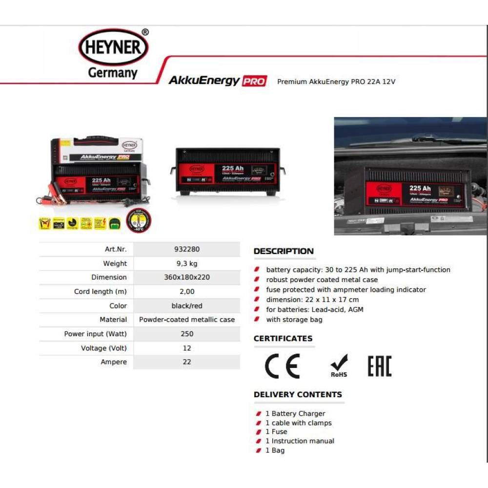 Redresor acumulator 30A 12V 350Ah cu jump start AkkuEnergy 933.08 Heyner