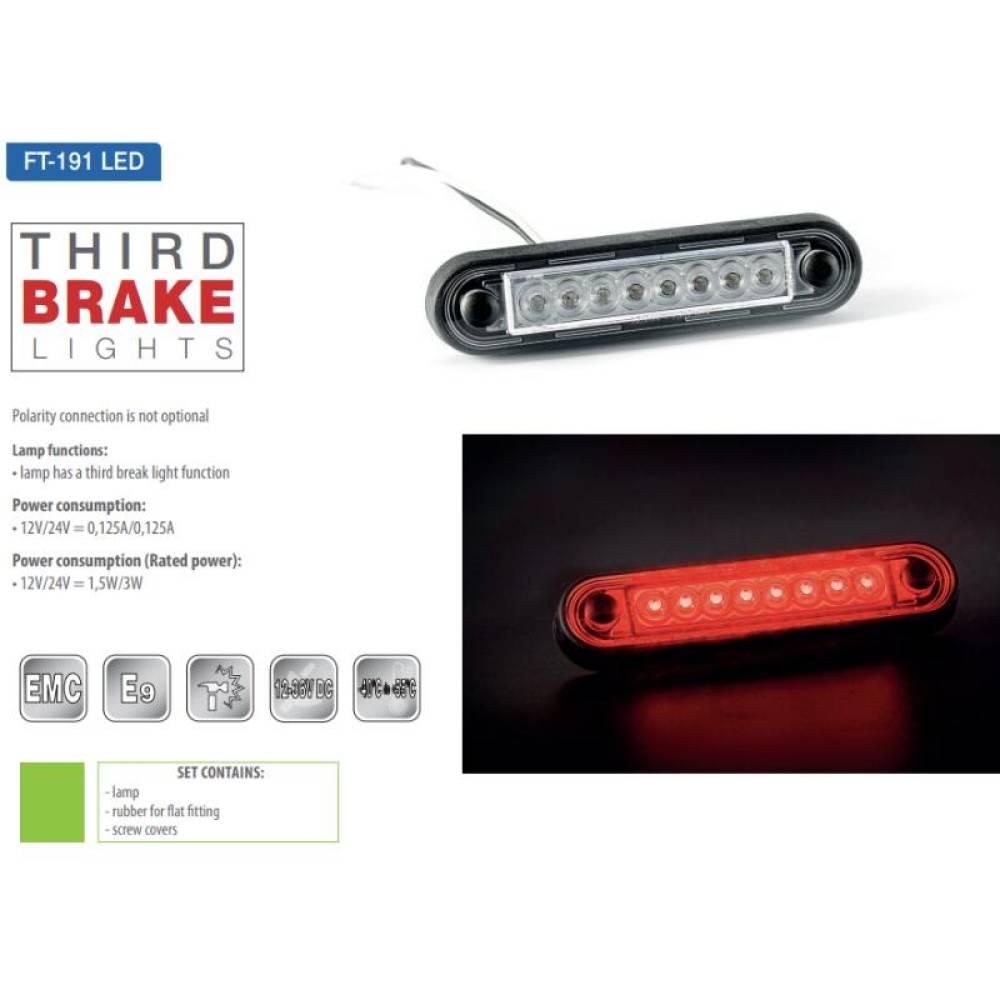 Lampa suplimentara frana, 120mm, cu LED, 12-24V, rosie, dispersor alb FT-191 Led Fristom Lampa suplimentara frana, 120mm, cu LED, 12-24V, rosie, dispersor alb FT-191 Led Fristom