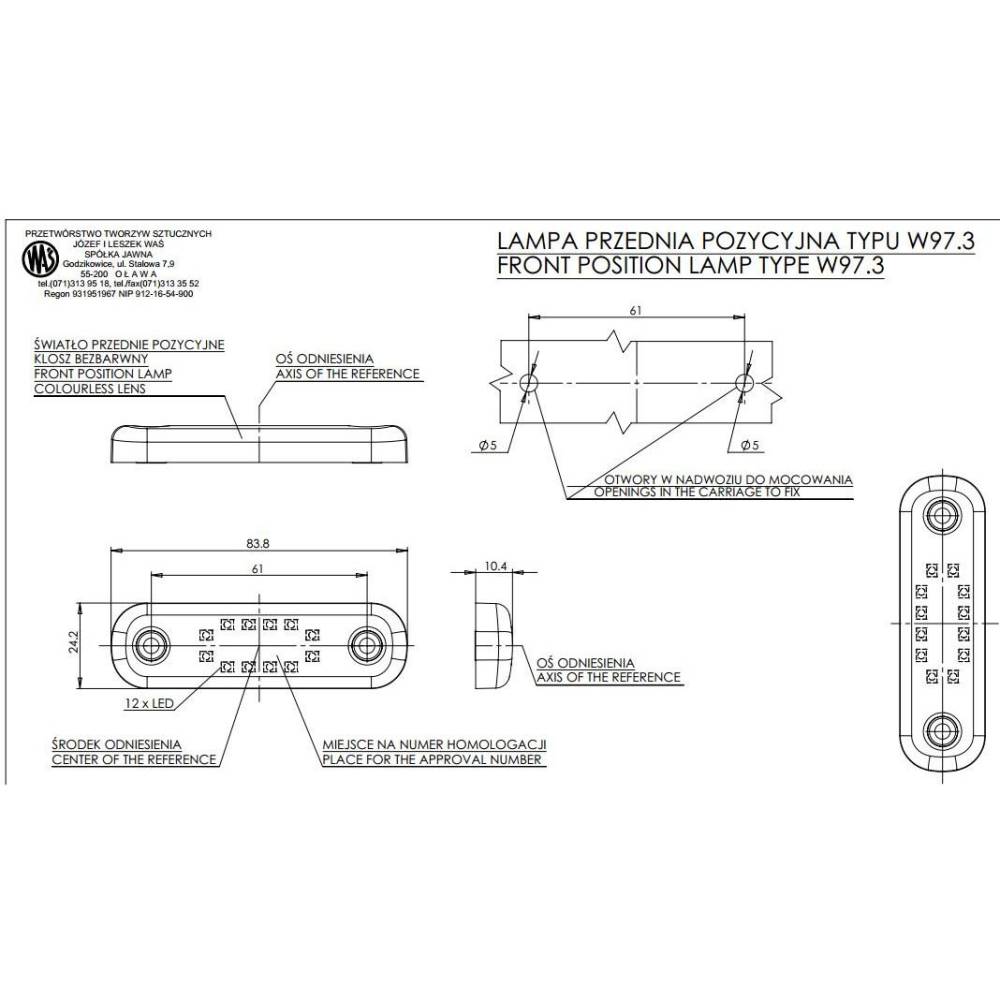 Lampa gabarit 84x24, LED, slim, alba, 12-24V, W97.3 716 Was Lampa gabarit 84x24, LED, slim, alba, 12-24V, W97.3 716 Was