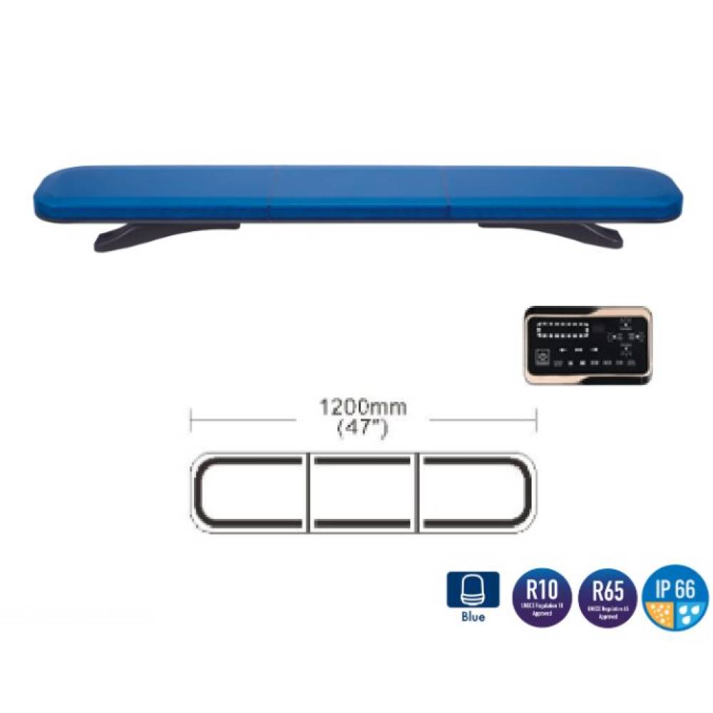 Girofar rampa transversal Led, 120x20cm, 12-24V, albastru, Roof bar TB2 BLK0068