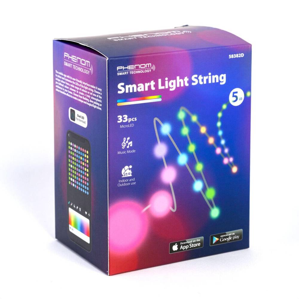Ghirlanda luminoasa inteligentă, instalatie de craciun 10m, 66 leduri RGB-IC, smart, Bluetooth si telecomanda, cu USB Fairy Lights Rainbow 58382B-12m
