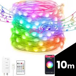 Ghirlanda luminoasa inteligentă, instalatie de craciun 10m, 66 leduri RGB-IC, smart, Bluetooth si telecomanda, cu USB Fairy Lights Rainbow 58382B-12m