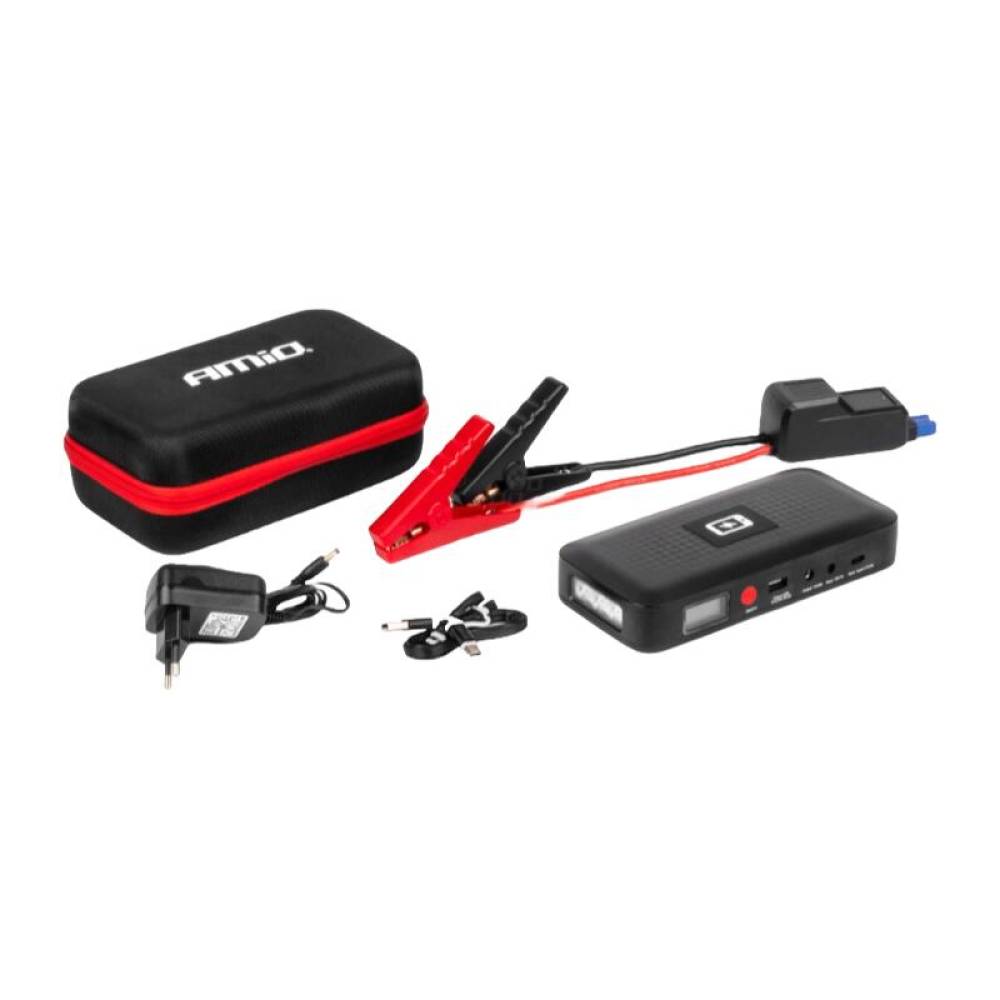 Starter auto multifunctional portabil, baterie externa, 12V 12Ah 800A, lanterna LED 5 moduri si afisaj LCD, pornire motor si incarcare wireless dispozitive electronice 10W cu USB 2.4A, 04055 Amio