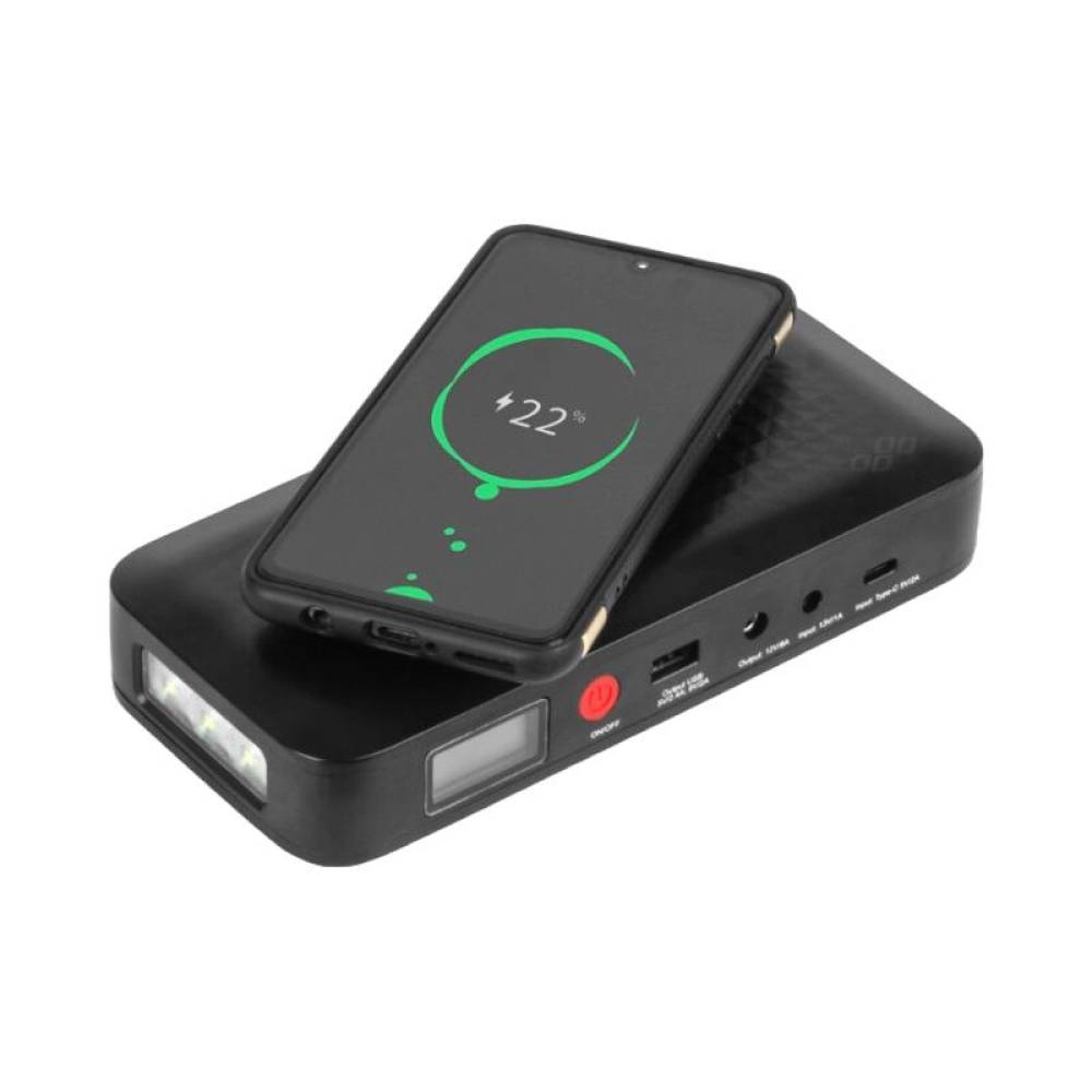 Starter auto multifunctional portabil, baterie externa, 12V 12Ah 800A, lanterna LED 5 moduri si afisaj LCD, pornire motor si incarcare wireless dispozitive electronice 10W cu USB 2.4A, 04055 Amio