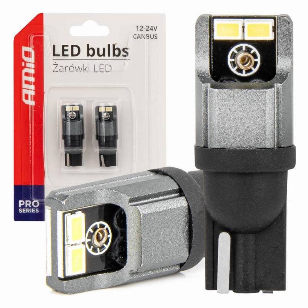 Set 2 becuri T10, 4 LED-uri SMD3020, 12-24V, W5W, Canbus, alb, Pro Series 03717 Amio