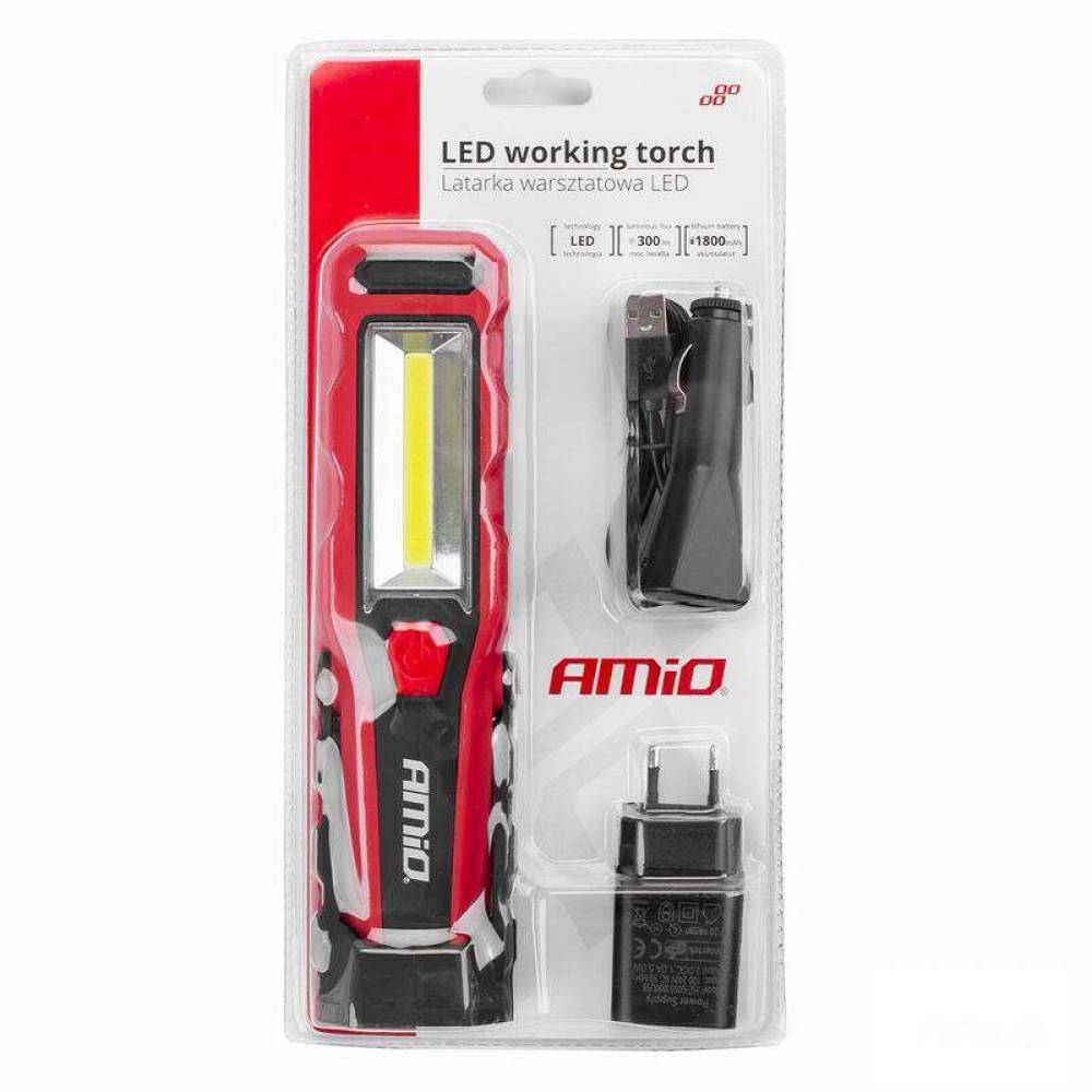 Lanterna lucru LED 3W cu 1W cu magnet si carlig, 1800ah, reincarcabila 12/220V, 02171 Amio