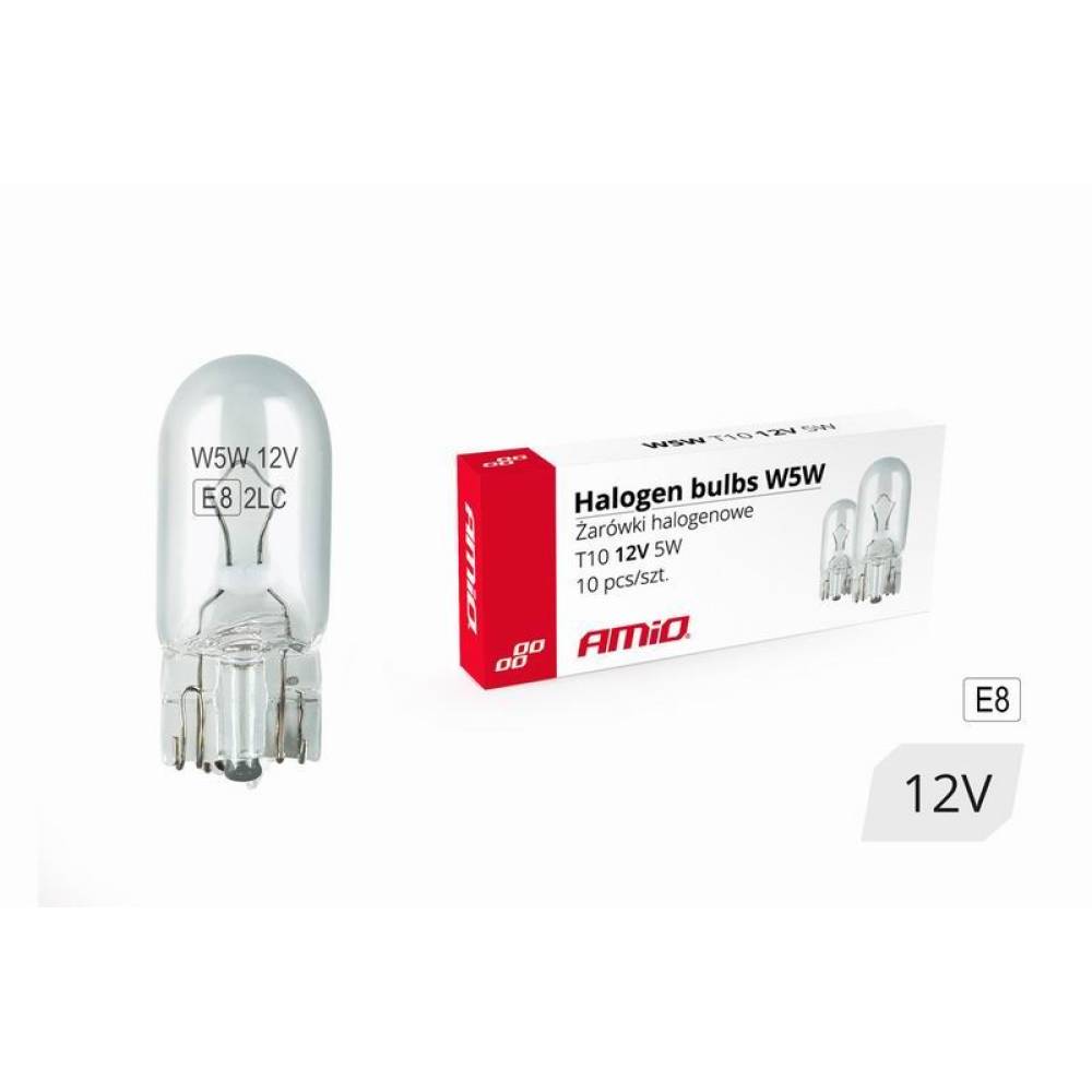 Bec soclu sticla 12V/5W, W5W T10, Cutie 10 buc, 01483 Amio