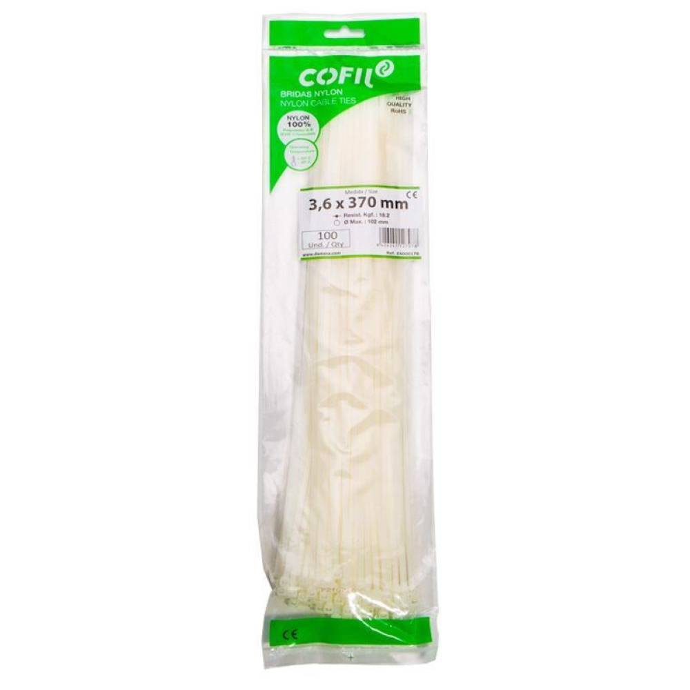 Set 100 coliere plastic 370x3.6mm, albe, 300017B Cofil