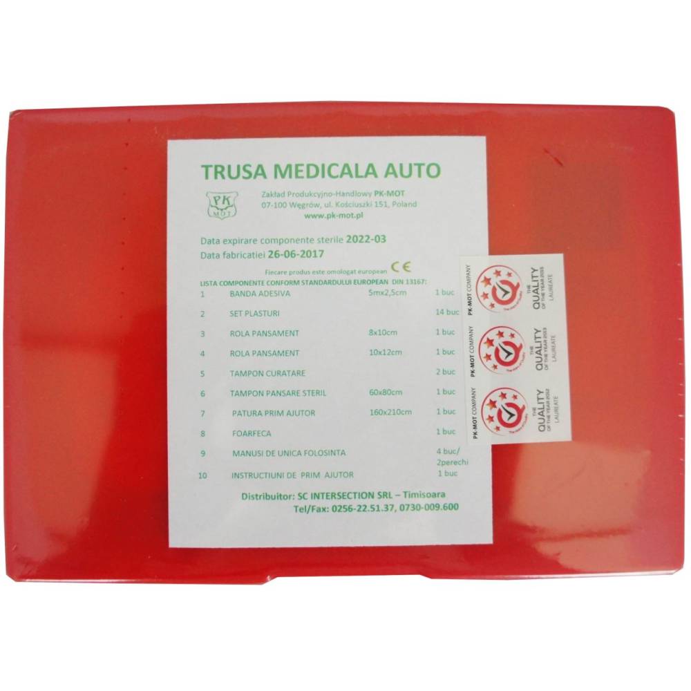 Trusa sanitara auto, moto, dimensiuni mini, 5 ani, rosie, DIN13167
