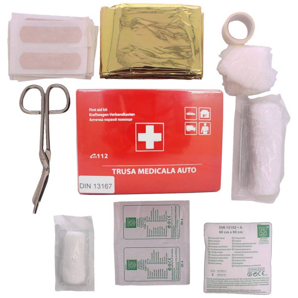 Trusa sanitara auto, moto, dimensiuni mini, 5 ani, rosie, DIN13167