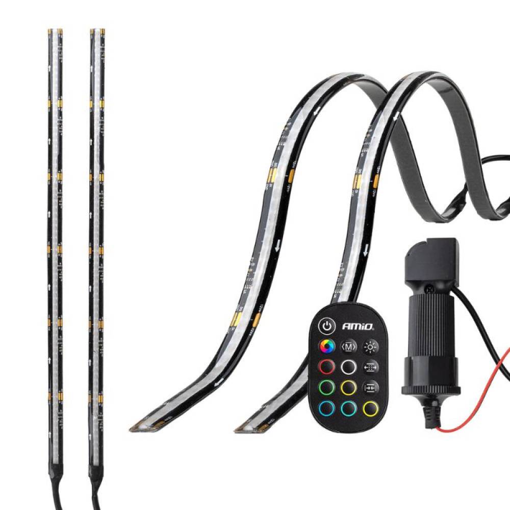 Lampa interior, Banda cu Led RGB, 15 culori, flexibila, cu autoadeziv si telecomanda, 2x30cm, Amio 04579