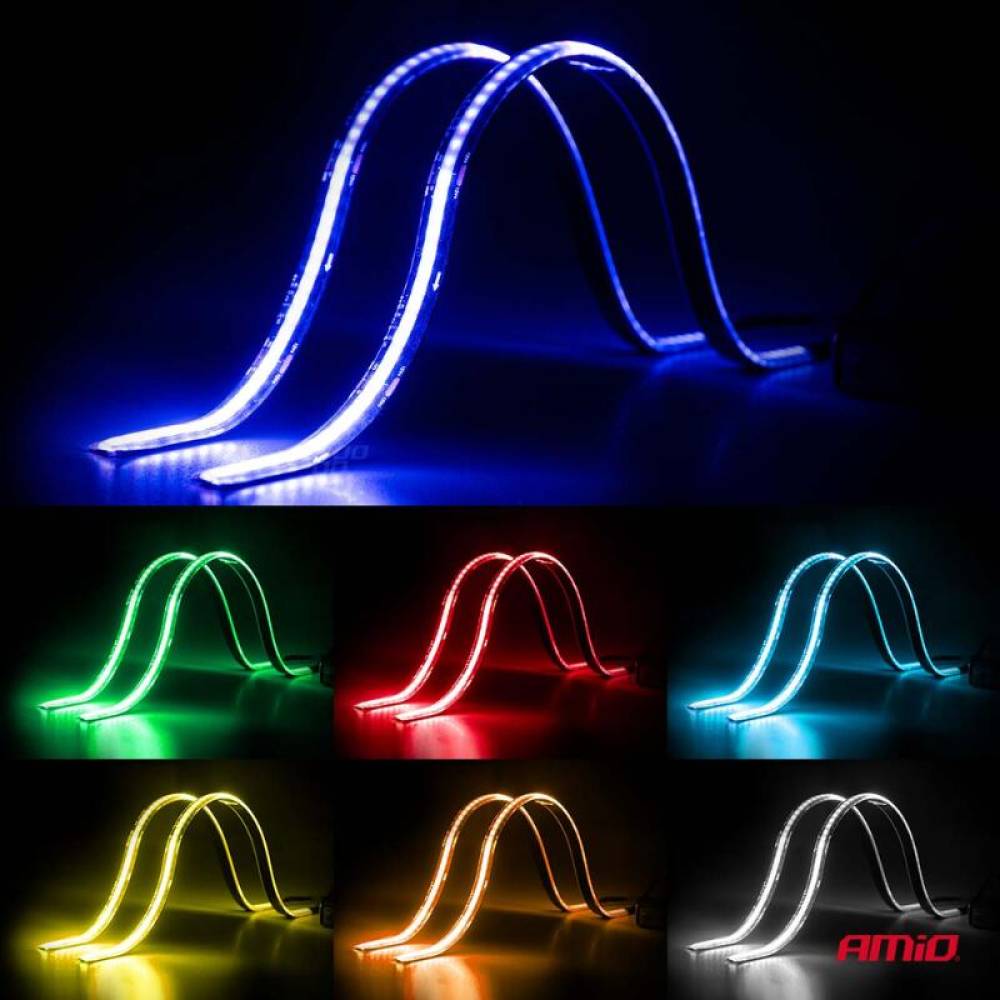Lampa interior, Banda cu Led RGB, 15 culori, flexibila, cu autoadeziv si telecomanda, 2x30cm, Amio 04579
