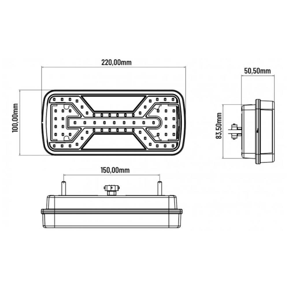 Lampa stop 220x100, 5 functii, LED Neon, 10-30V, cu ceata si catadioptru reflectorizant, mufa 5 pini, stanga-dreapta, X Spider, L2428 TruckLed