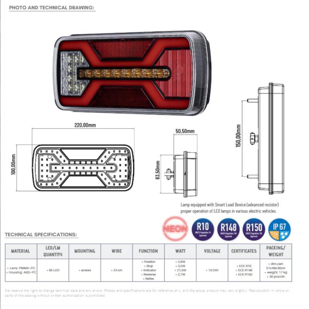 Lampa stop 220x100, 5 functii, LED Neon, 10-30V, cu mers inapoi si catadioptru reflectorizant, cablu 24cm, stanga-dreapta, X Spider, L2425 TruckLed Lampa stop 220x100, 5 functii, LED Neon, 10-30V, cu mers inapoi si catadioptru reflectorizant, cablu 24cm, stanga-dreapta, X Spider, L2425 TruckLed