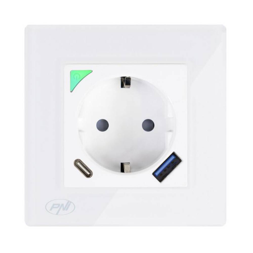 Kit Priza dubla inteligenta SmartHome WiFi, cu rama montaj ingropat PNI-WP202-2